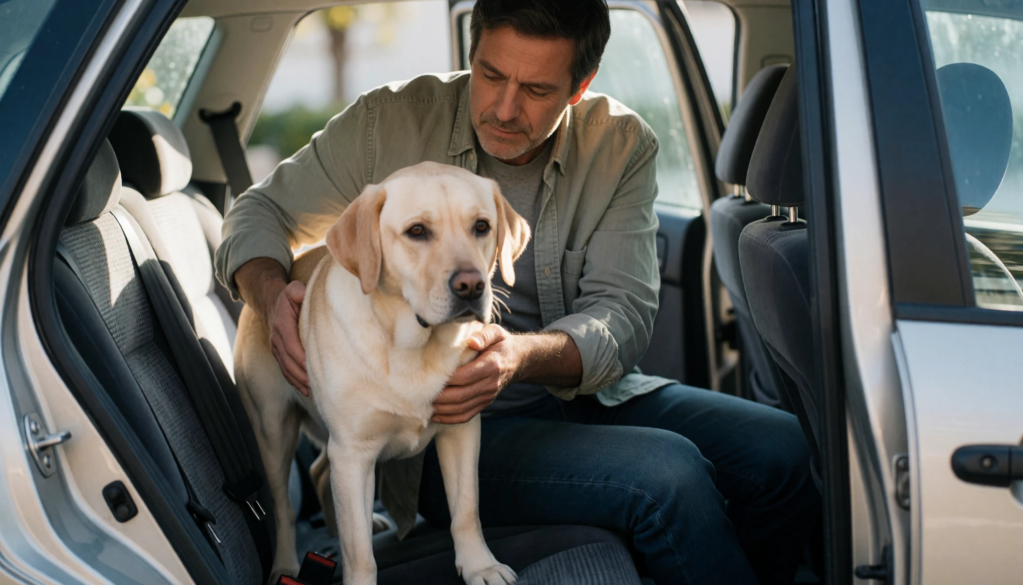 Préparer un trajet en voiture avec un labrador en documentant les pauses et les conditions de transport