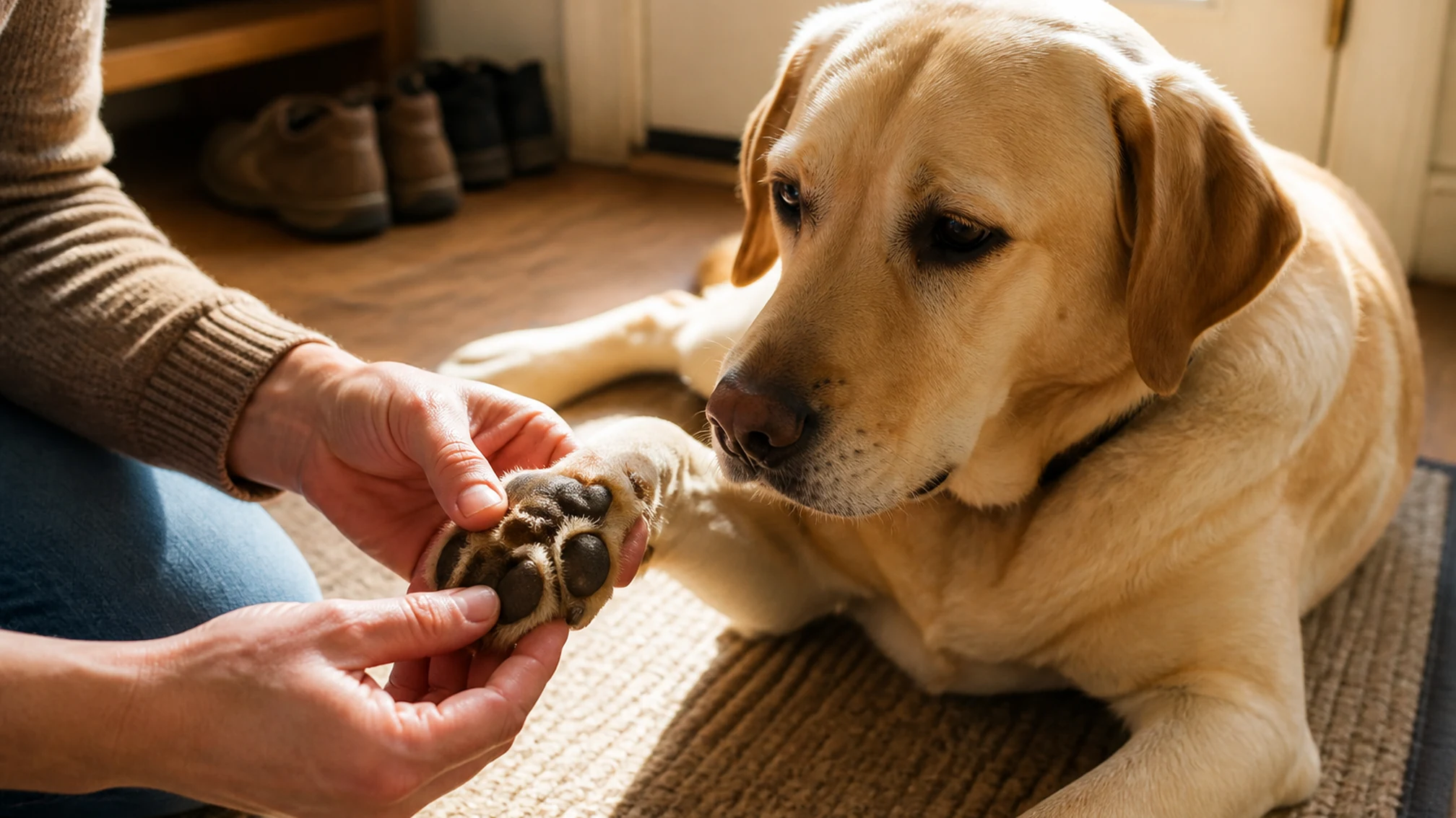 Surveiller les coussinets d’un chien après une promenade : que contrôler et pourquoi — scène pratique complémentaire